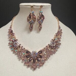 Pink & Purple Cluster Jewelry Necklace Pierced Dangle Earrings New